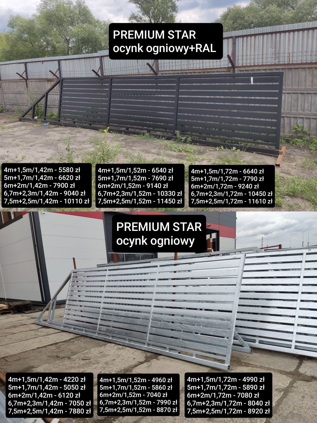 Brama przesuwna palisadowa PREMIUM STAR 5m,ocynk+RAL,4m, 6m, 6,7m 7,5m