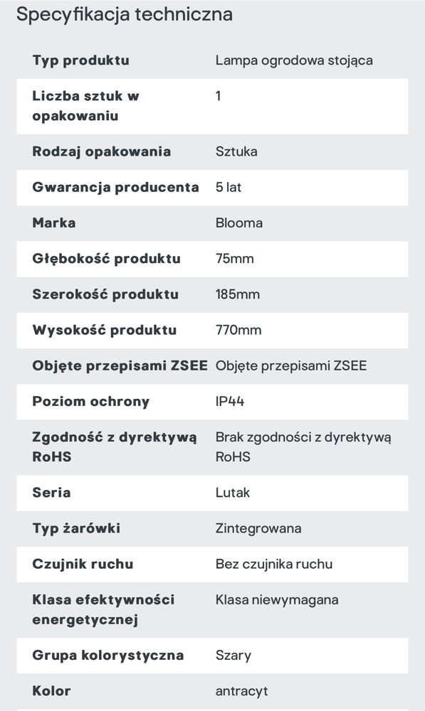 Lampa ogrodowa LED Blooma Lutak 4000 K antracyt - 14 SZTUK