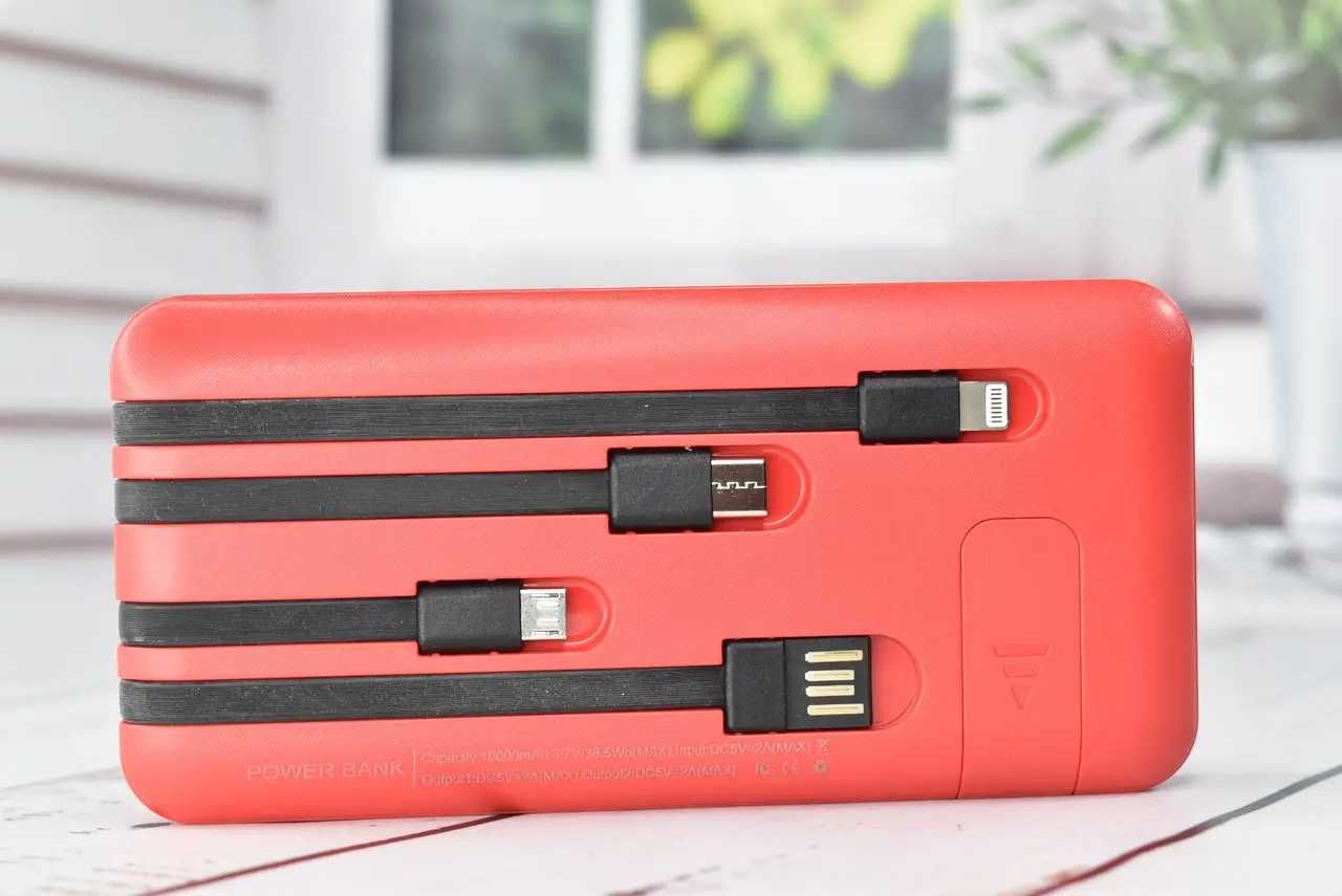 Павербанк з швидкою зарядкою + Ліхтарик 10000 mAh Red Powerbank