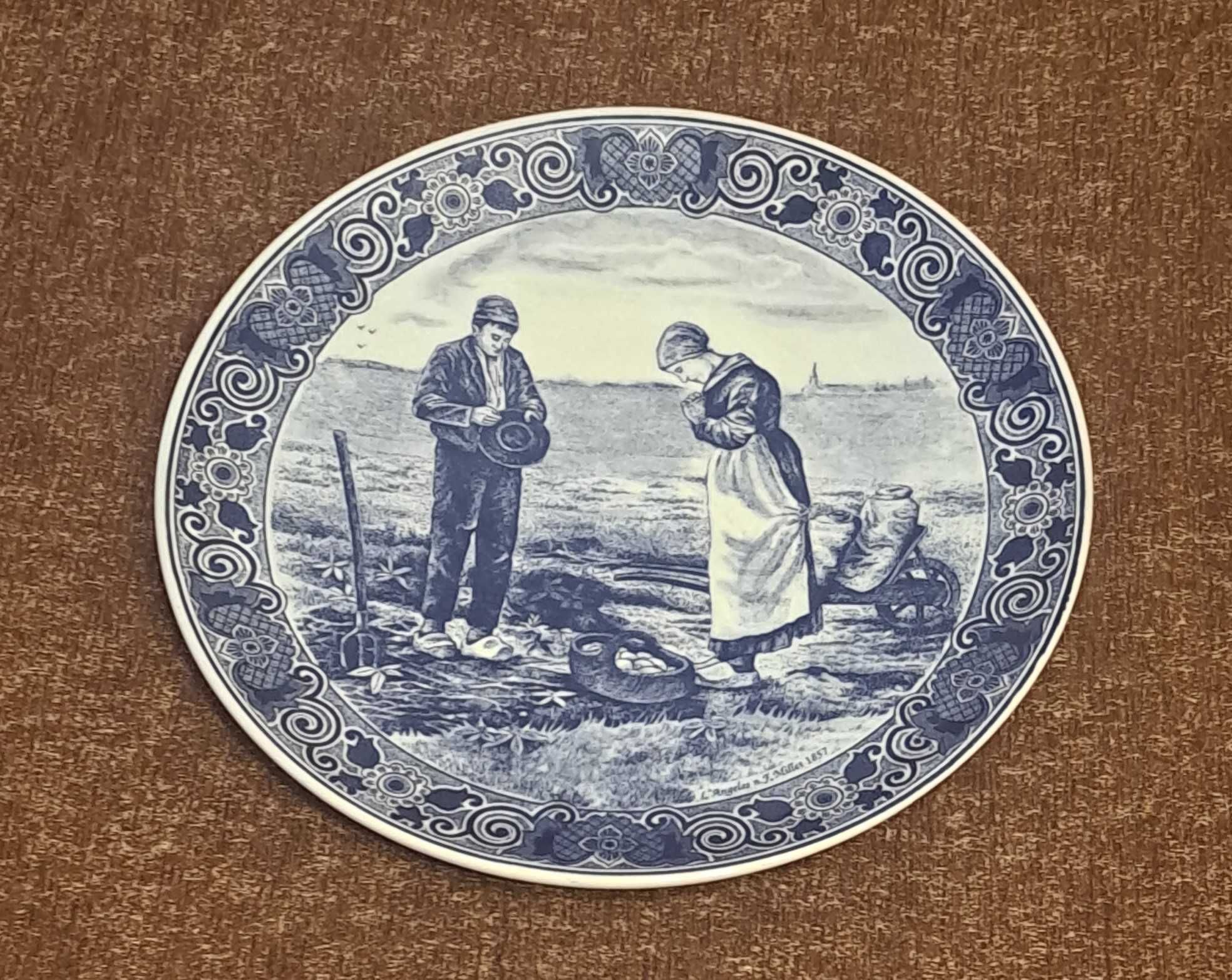 duży, ceramiczny talerze Delfts - Holandia - Anioł Pański J.F. Millet