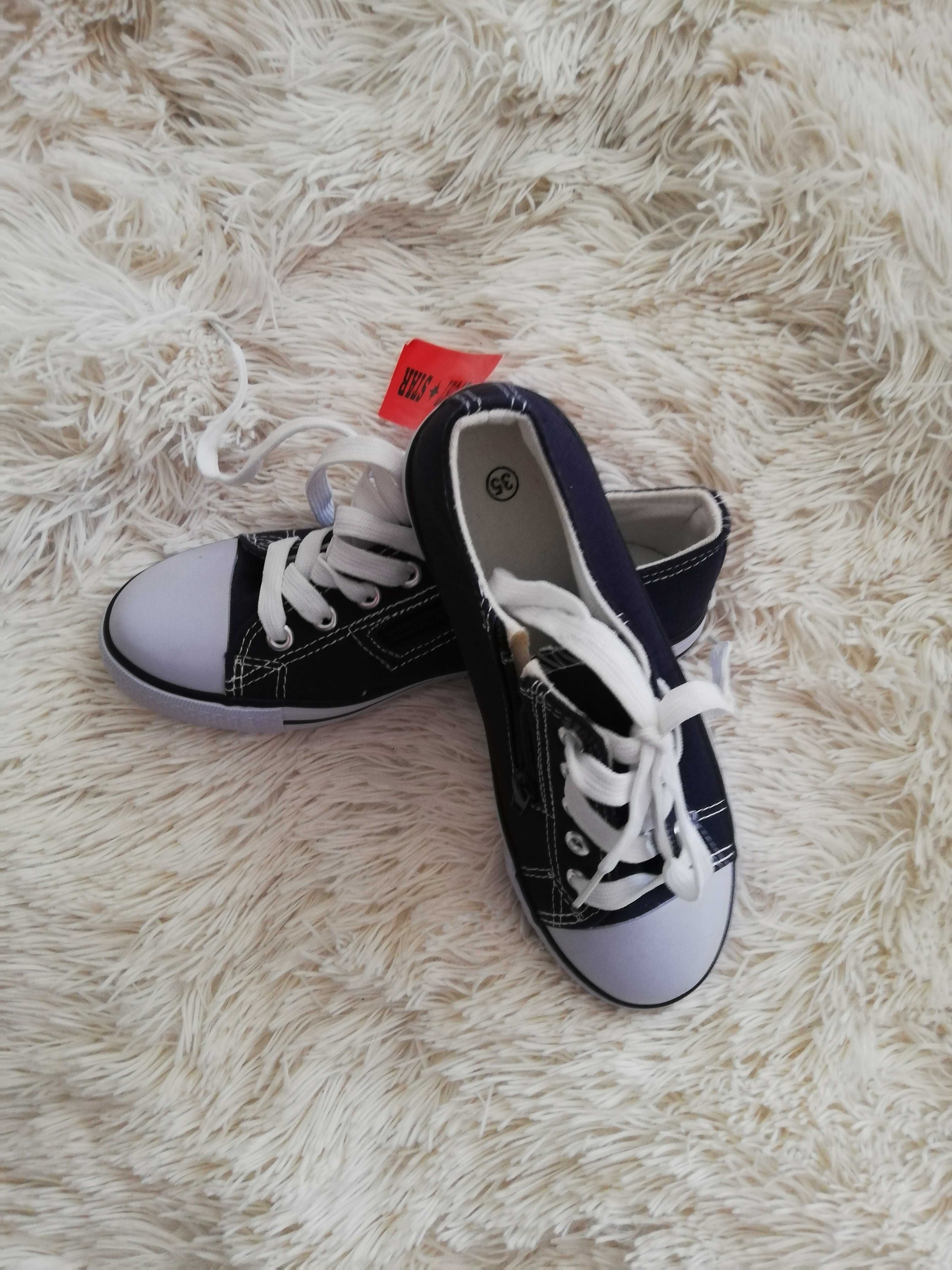 nowe trampki 35 granatowe all star sznurowane z zamkiem