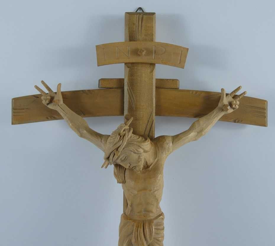 Wiszący Krzyż krucyfiks JEZUS pasyjka rzeźba drewno 50,5 cm