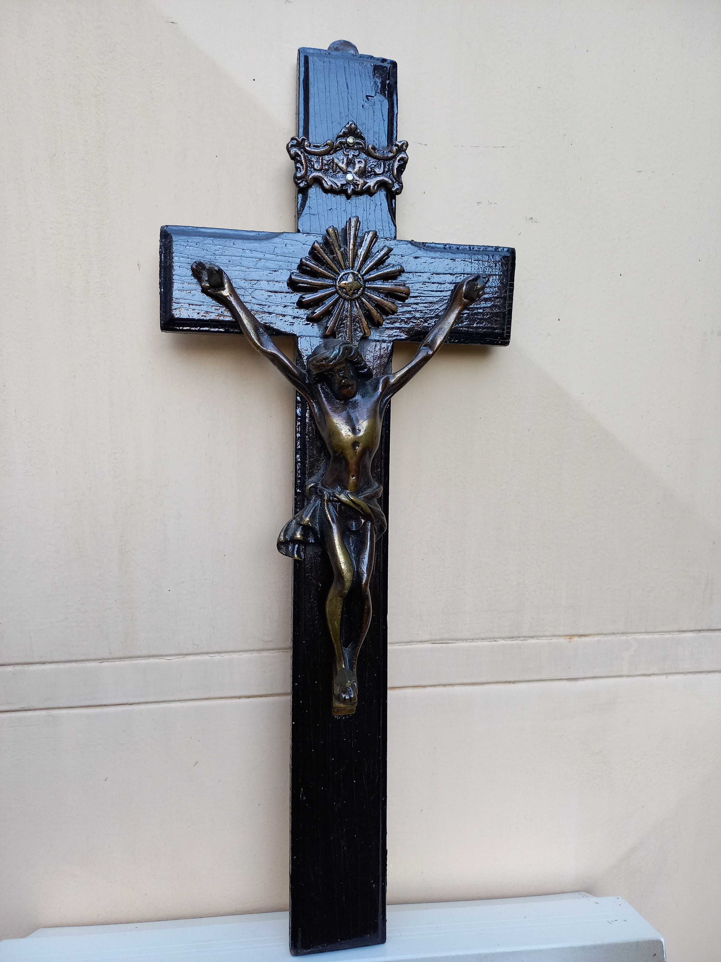 Crucifixo Grande Antigo com Jesus em Bronze
