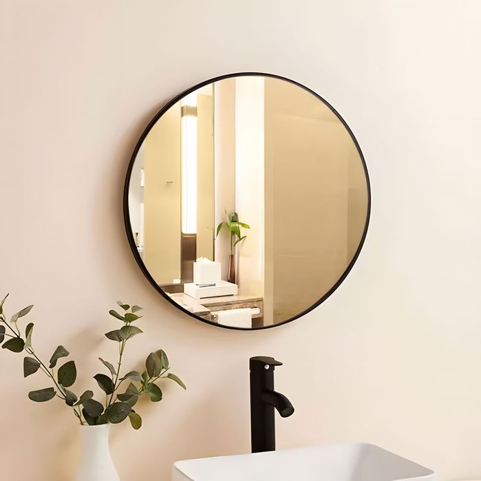 Lustro ścienne 50 cm wiszące nowoczesne czarna rama aluminium