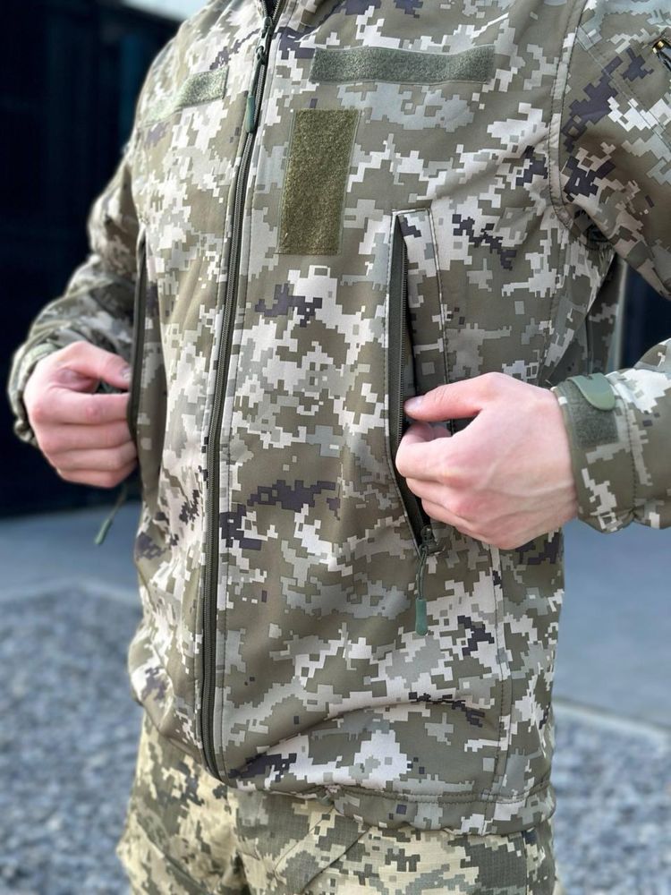 Тактична військова куртка софтшел піксель ЗСУ 44-66 розмір весна-осінь