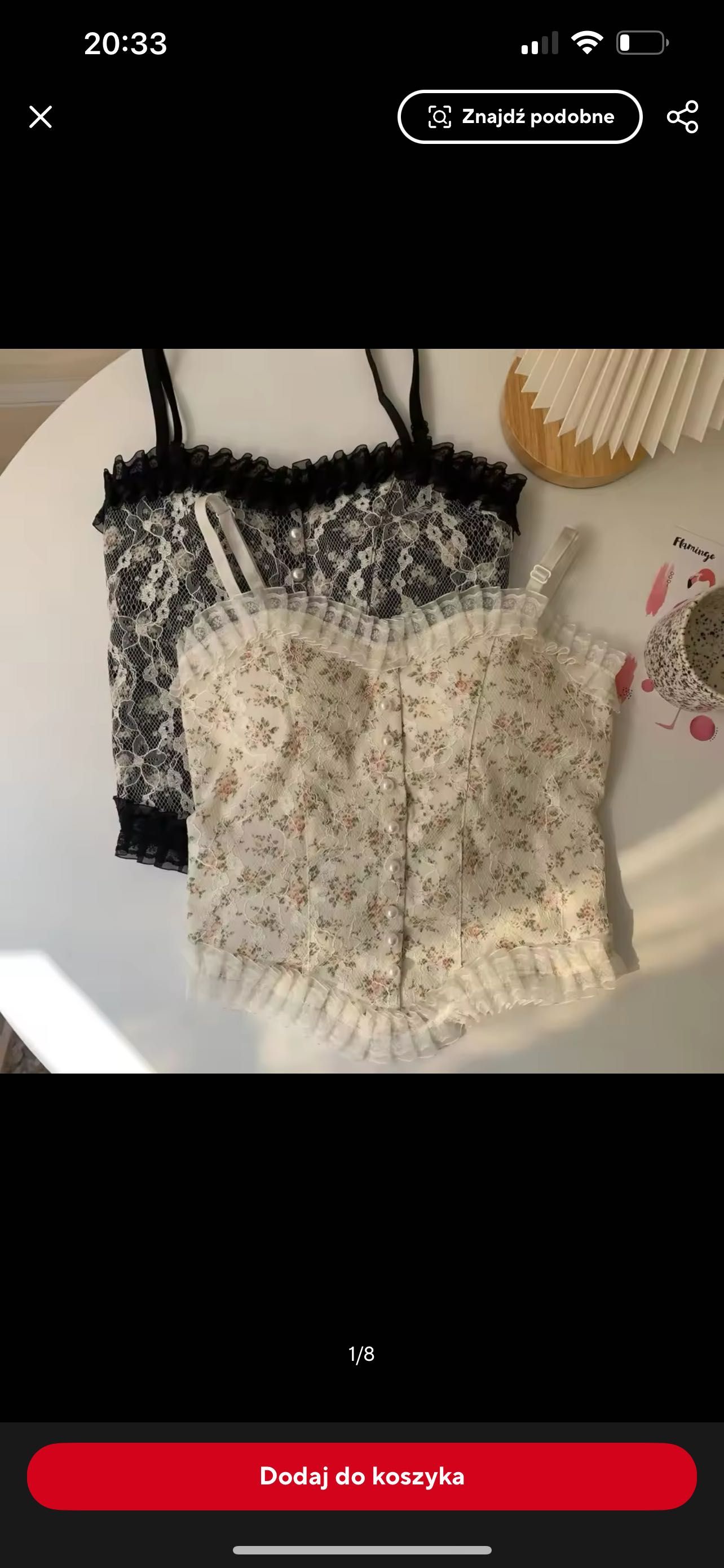 Nowa bluzeczka damska Crop top damski z perełkami czarny koronka