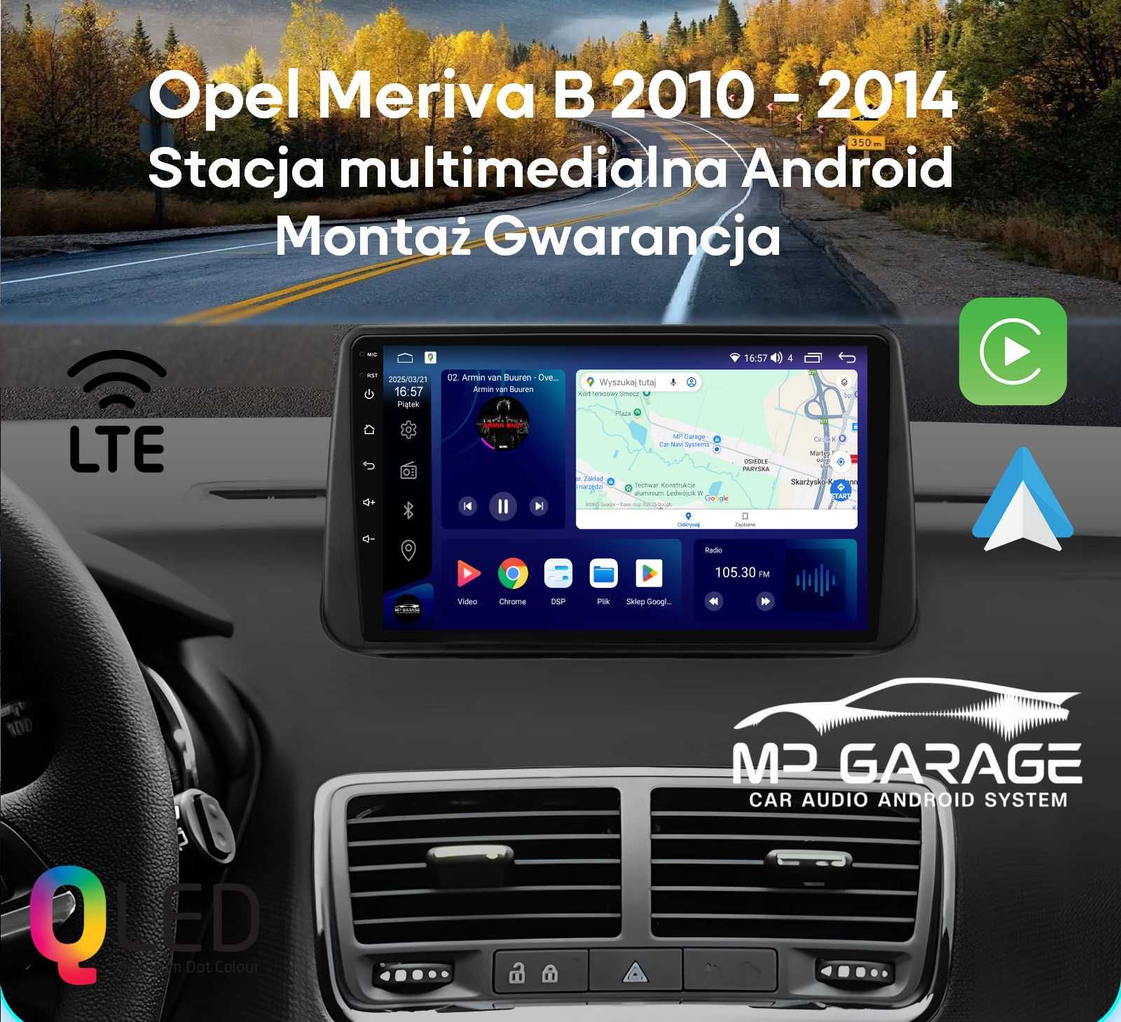 Nawigacja Android Opel Meriva B Carplay/Android Auto LTE Qled+ 4G Gw.