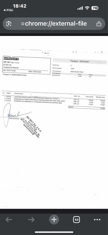 Laktator PHILIPS Avent Elektroniczny Essential SCF323/1. Na gwarancji