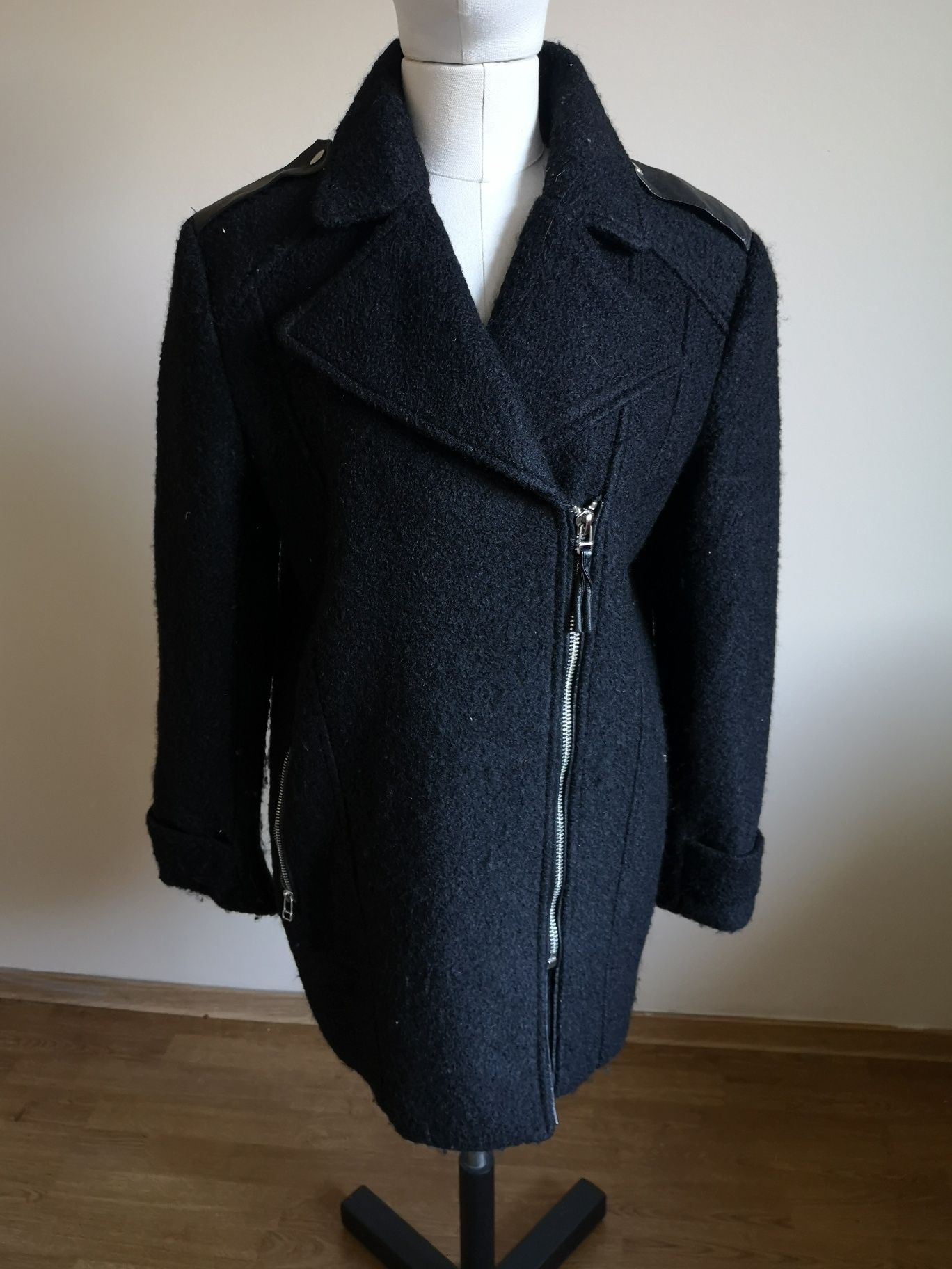 H&M kurtka płaszcz wełniany ciepła bukla pagony h 36 S czarny