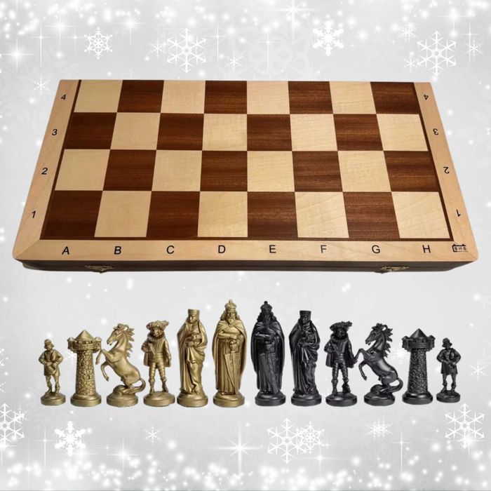 Szachy dla dzieci szachownica drewniana figury średniowieczne