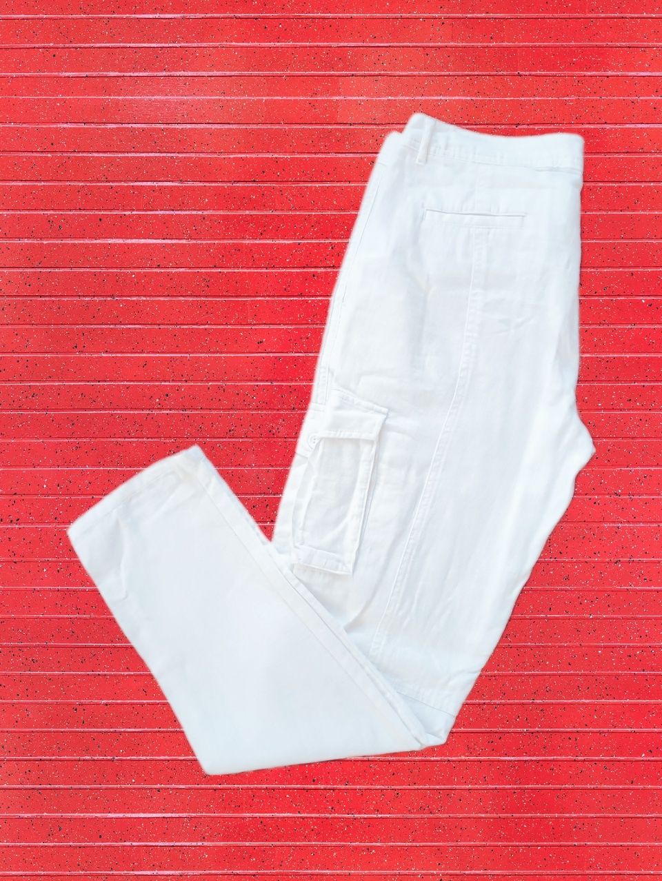Białe spodnie lniane len z lnu bawełna bawełniane low waist / S 36