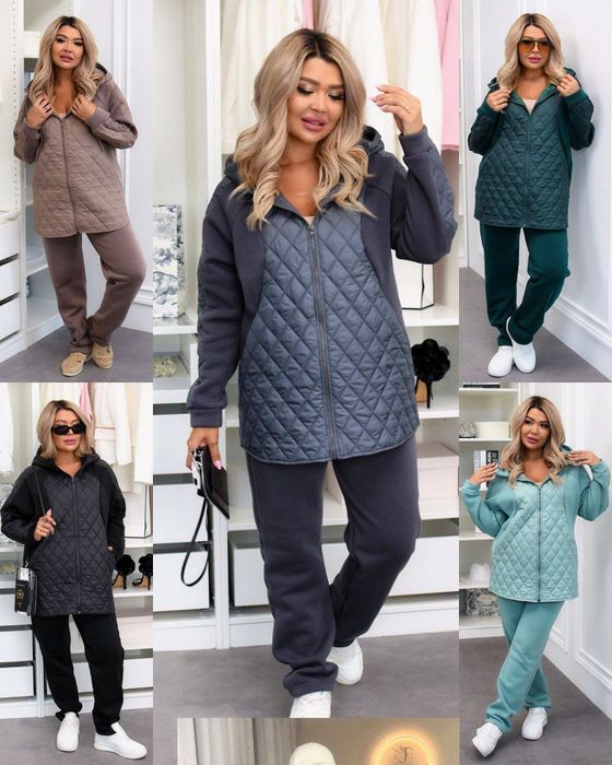 Теплий жіночій стьобаний костюм двійка : стьобана куртка та штани.48-6