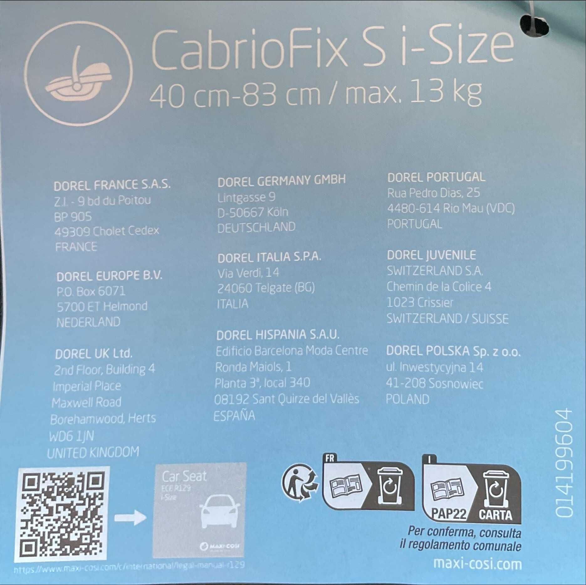 Ovo Bebé Maxi-Cosi CabrioFix S i-Size - Novo - Nunca Utilizado