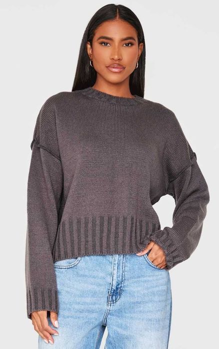 Темно-сірий светр оверсайз з вивернутими швами та щільною в'язкою PLT