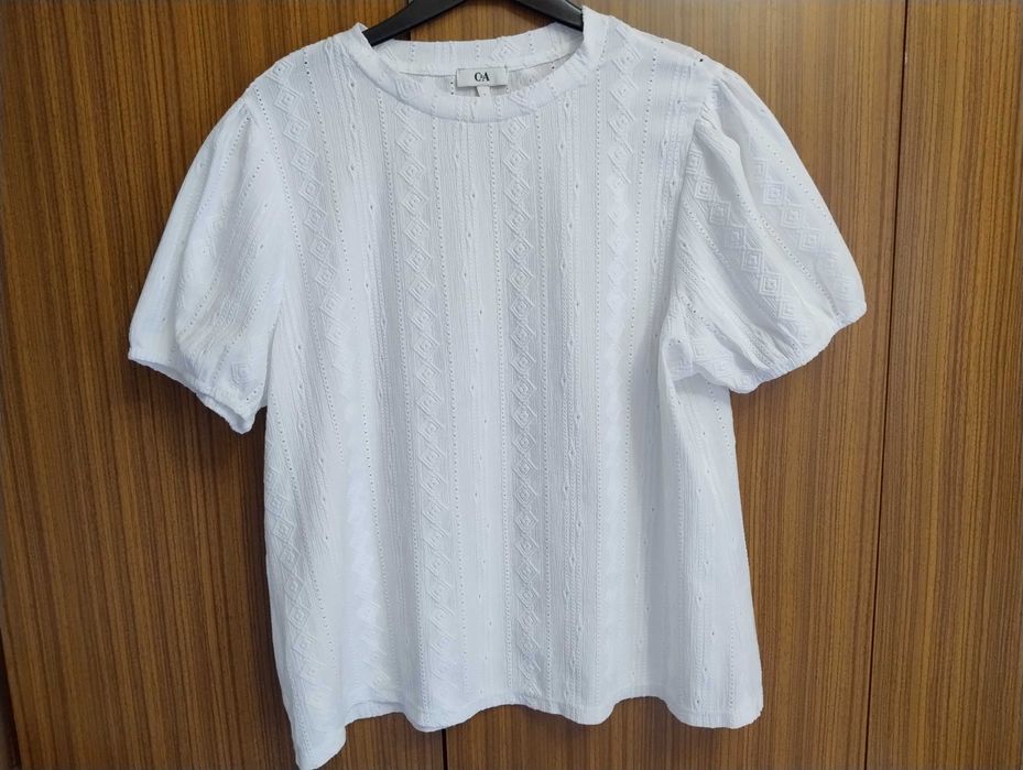 SUPER CENA. Elegancka bluzka ażurowa z guziczkami L/M sweterek biały