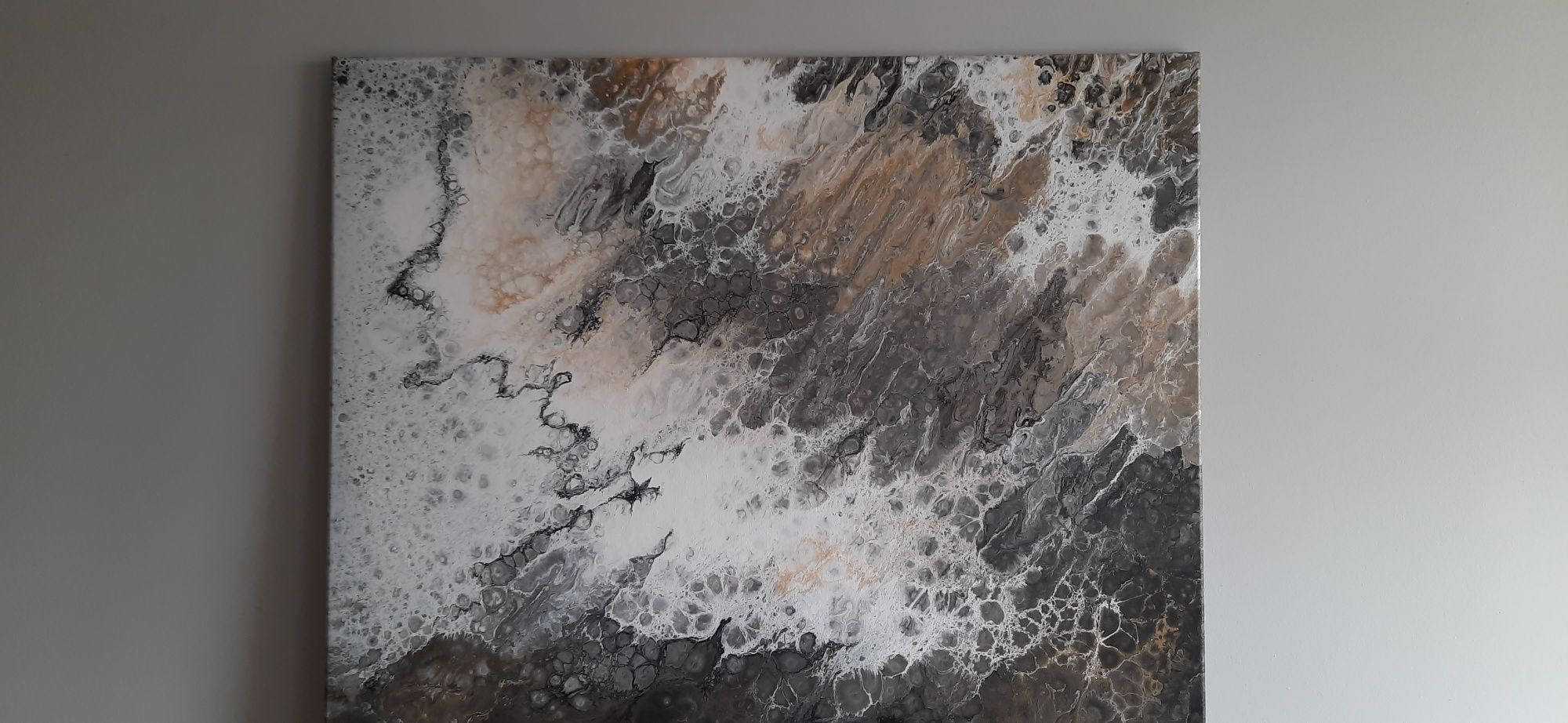 Obraz nowoczesny marmur paint pouring czarny biały złoty