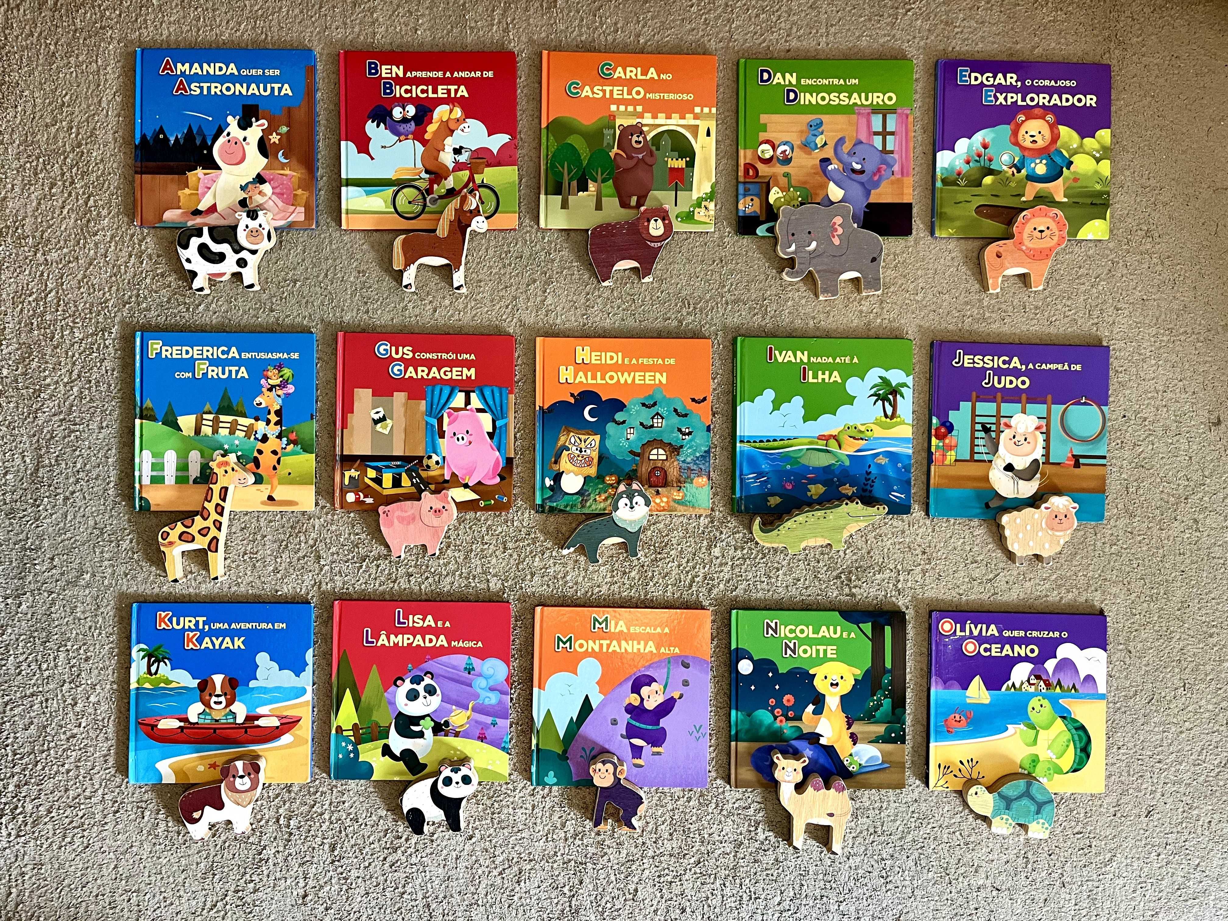 Livros Infantis (com Números, Letras e Animais em madeira).