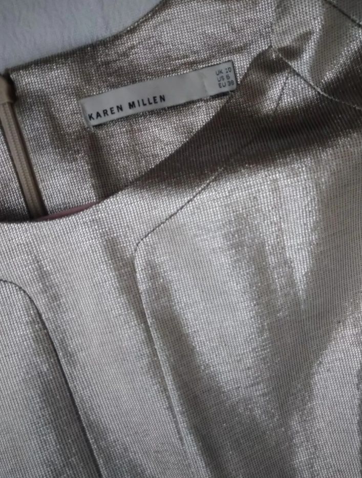 Lux Karen Millen XS S złota lekko błyszcząca krótka mini sukienka 36