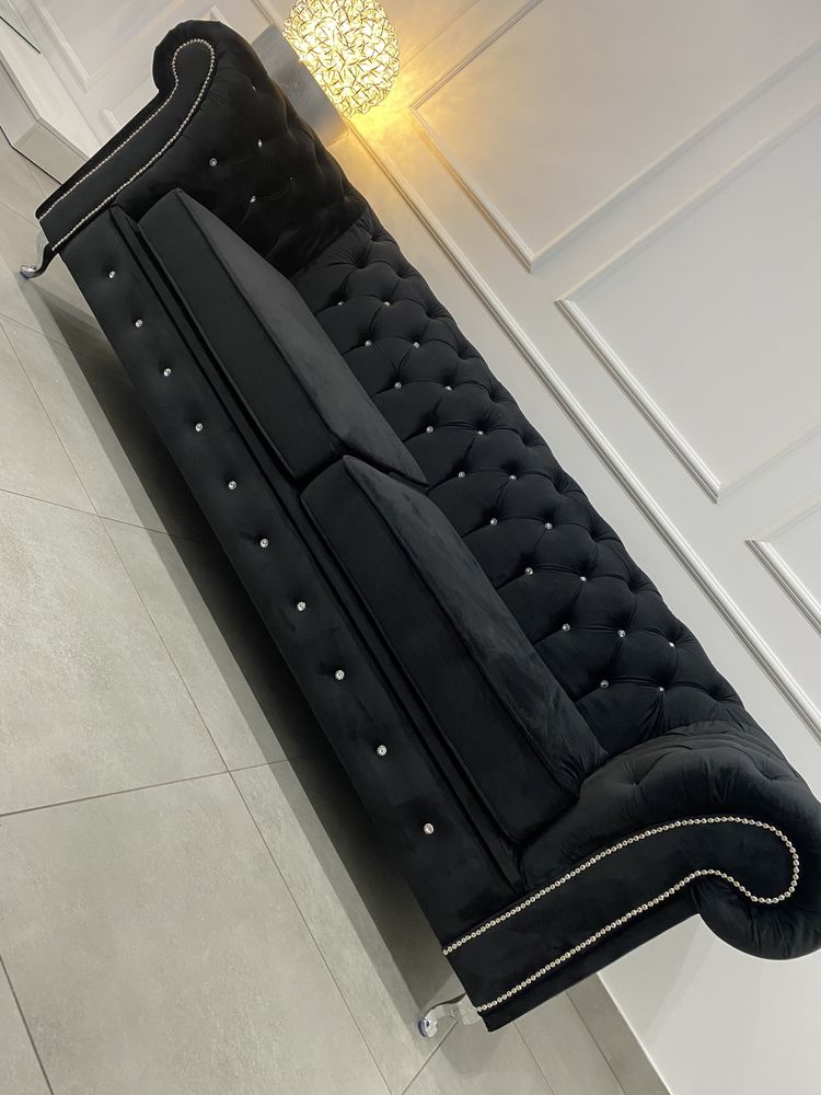 Sofa glamour czarna diamenty