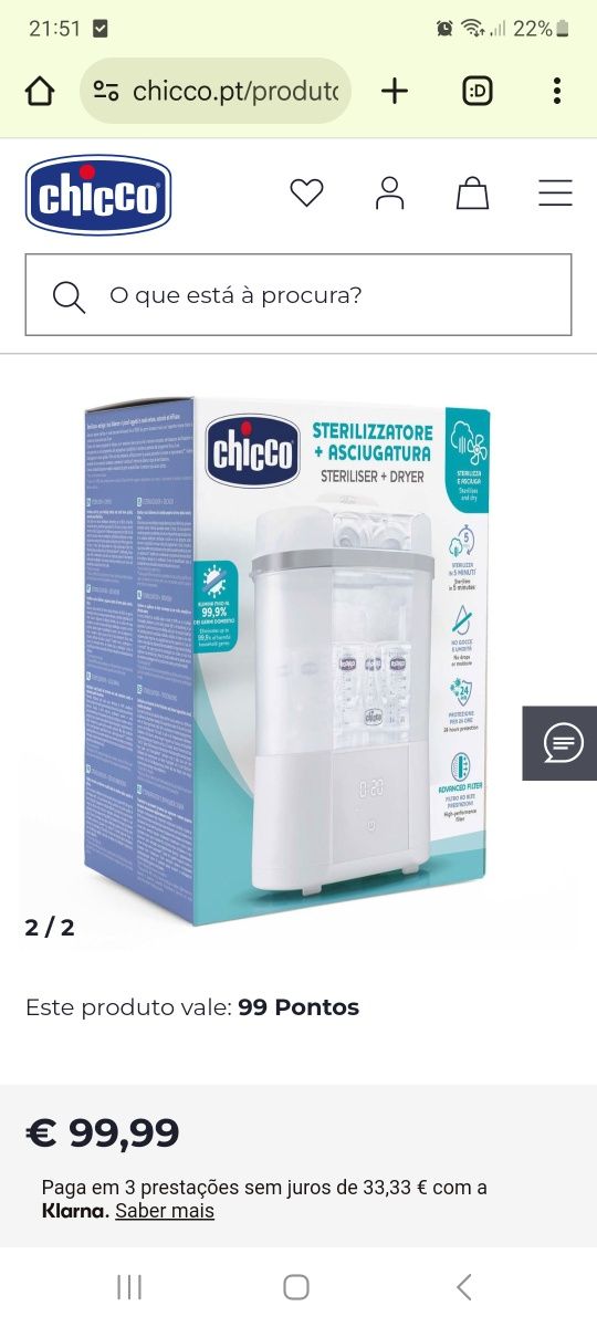 Esterilizador 3 em 1 secagem chicco