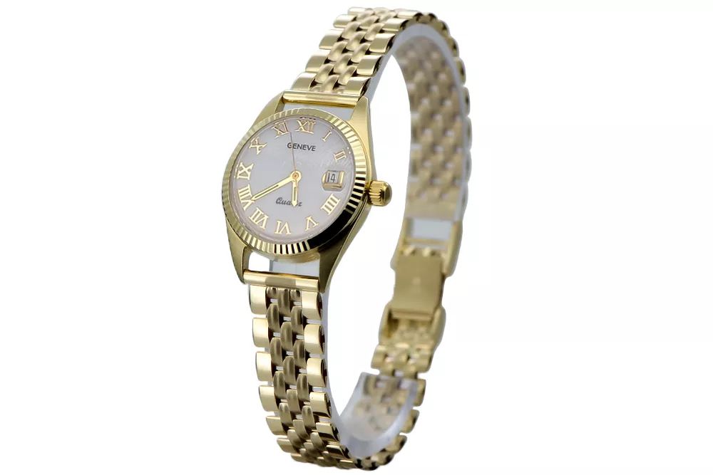 Złoty Włoski zegarek damski 14k 585 Geneve z perłową tarczą Gdańsk