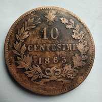 10 Centesimi 1863 Vittorio Emanuele II moneta Włochy