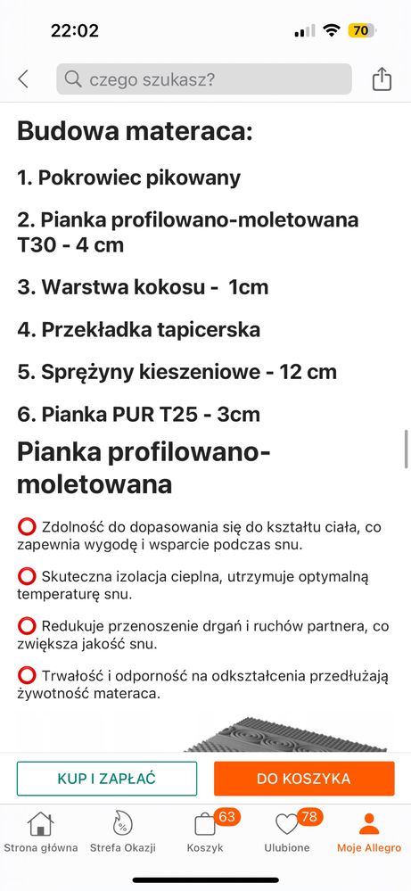 Łóżko tapicerowane + materac