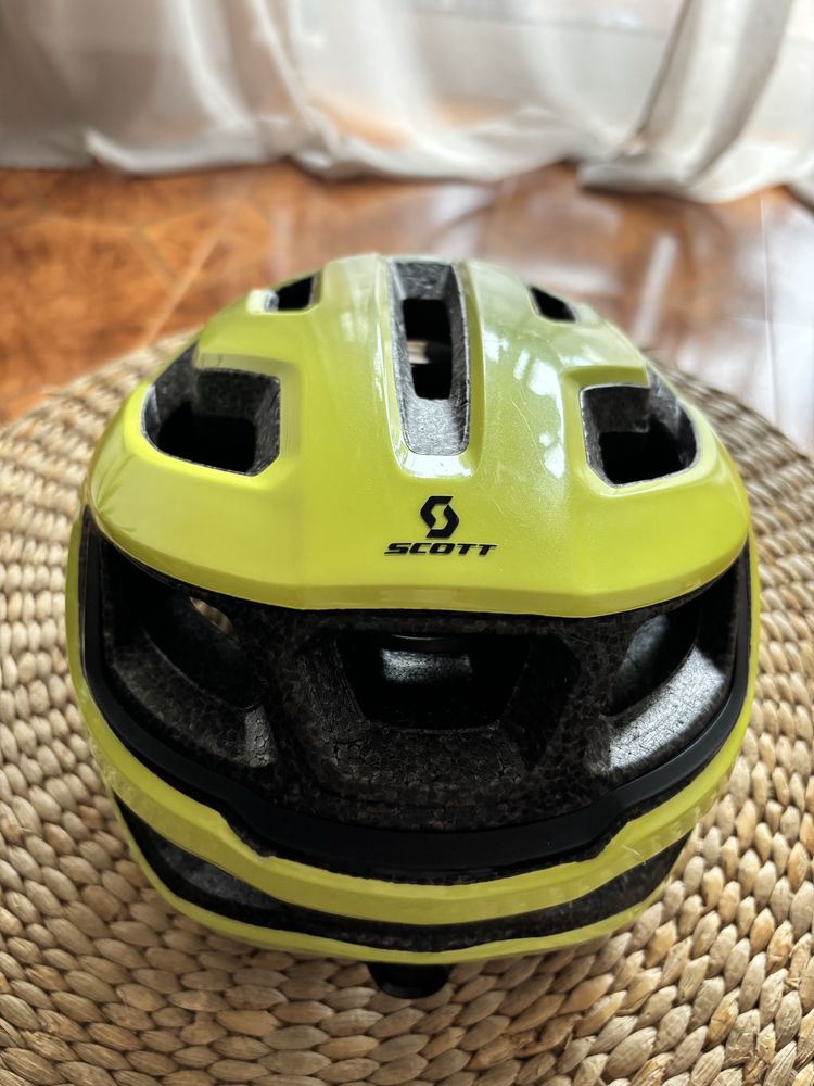 Capacete Scott Arx Plus MIPS preto amarelo néon