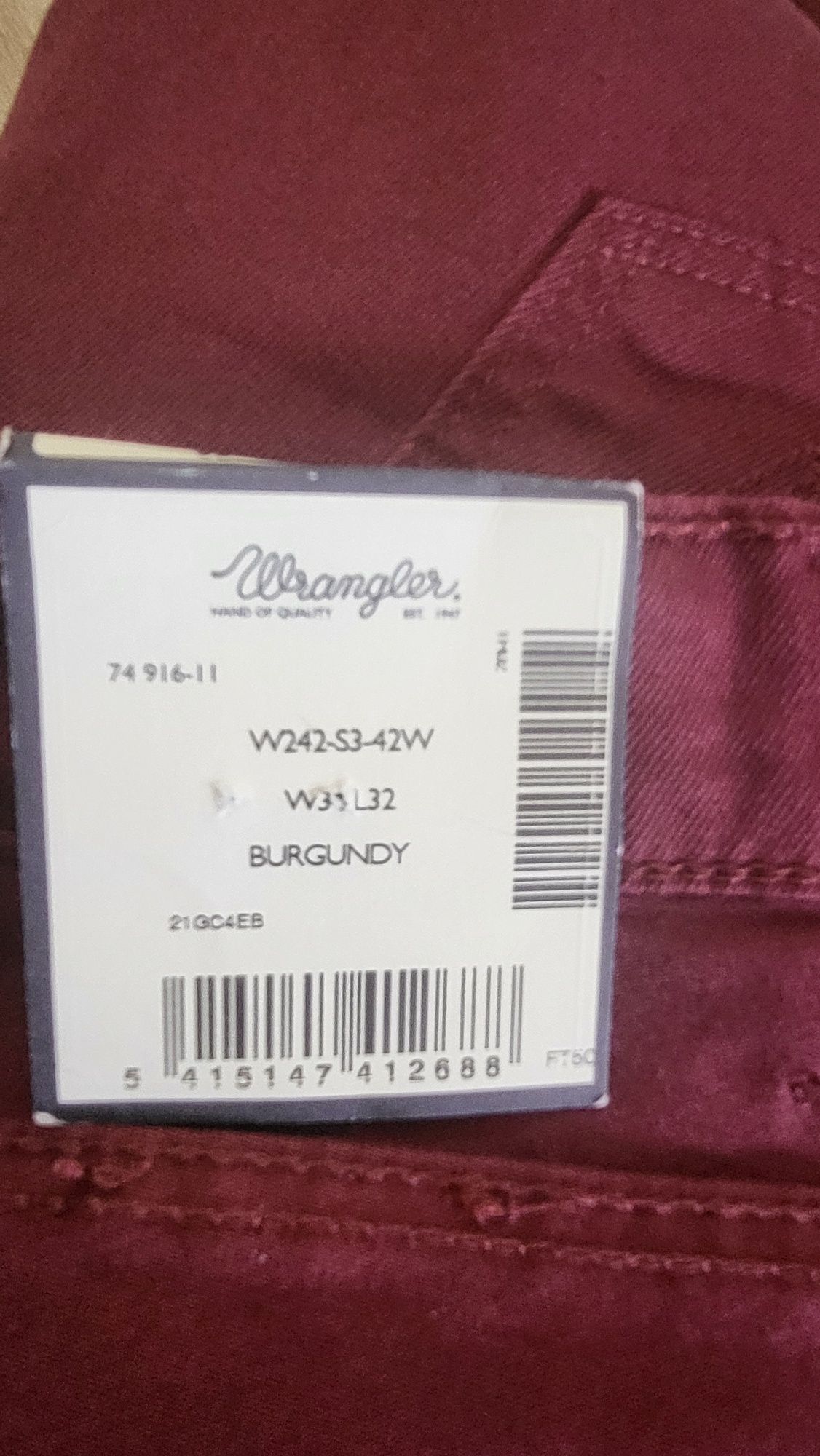 Nowe spodnie Wrangler Tina W34L32 damskie burgund / wiśnia