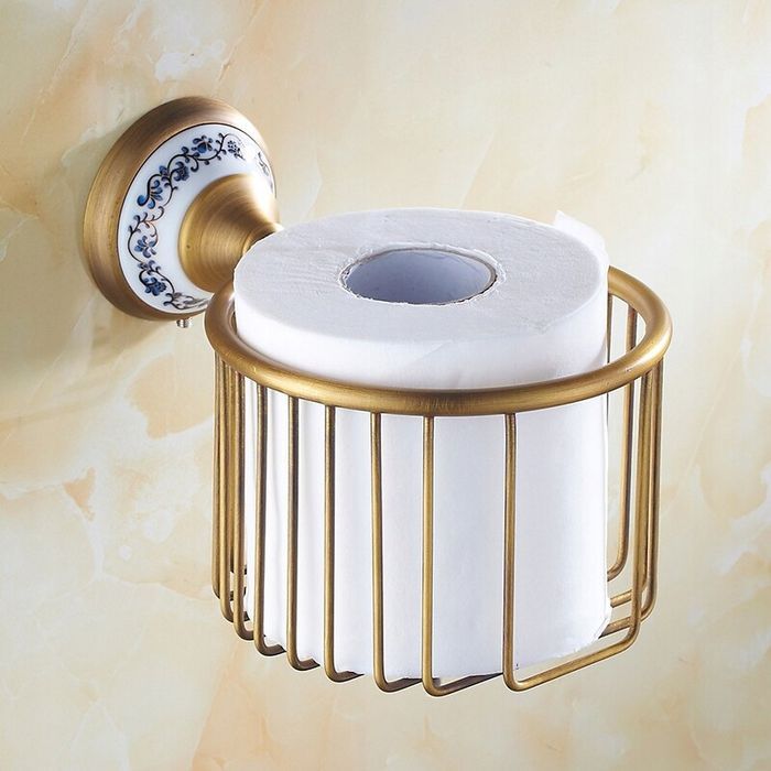 MSA28-711A Uchwyt na papier toaletowy koszyk RETRO stare złoto