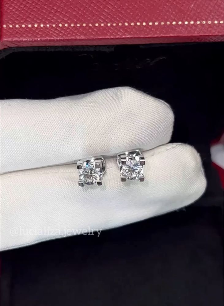 Золотые Серьги пусеты с GIA бриллиантами 1.0ct