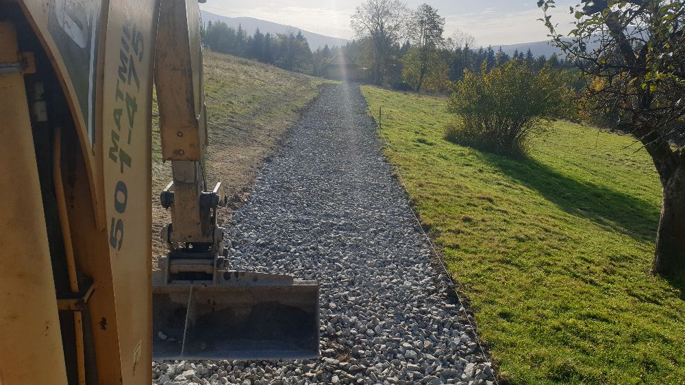 Prace ziemne, koparka, minikoparka,młot, wywrotka, kamień, kruszywa