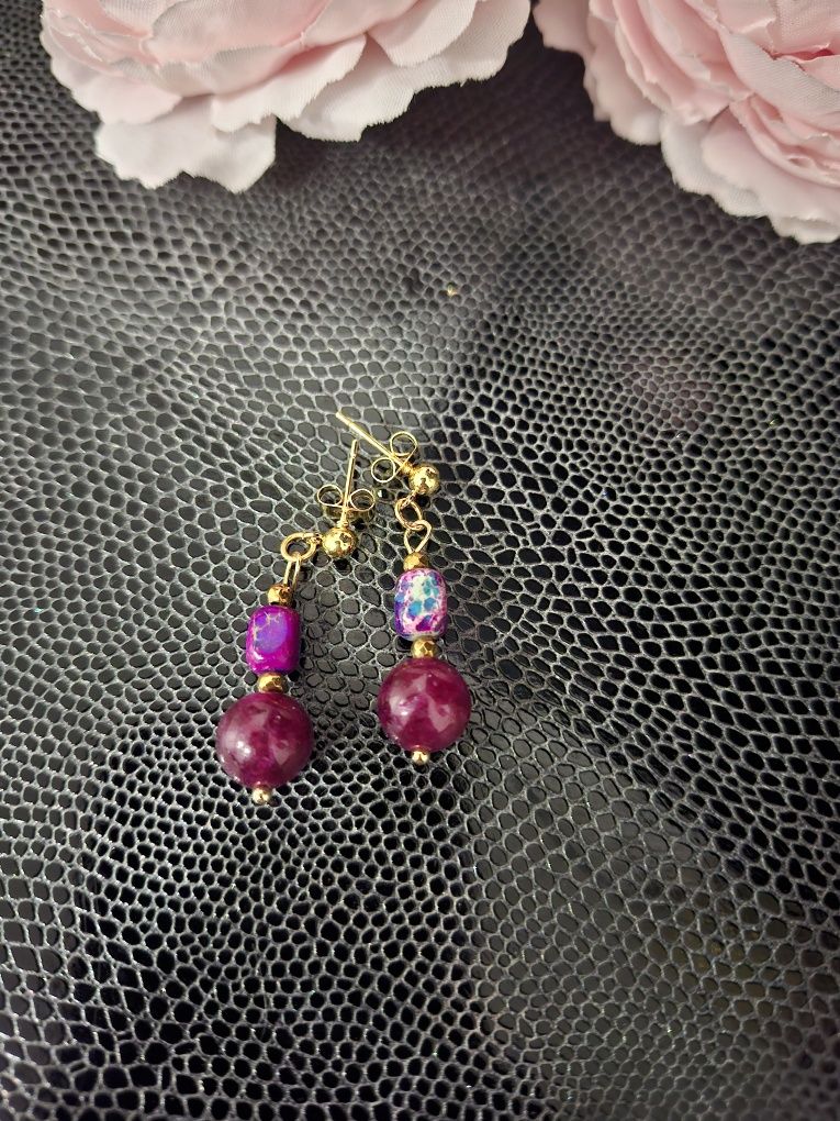 Kolczyki handmade z naturalnych kamieni granat jaspis cesarski hematyt