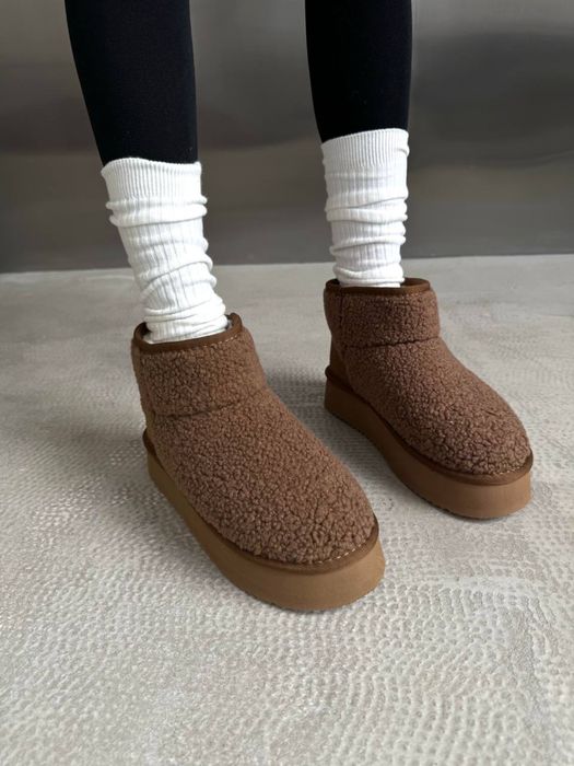 UGG Ultra Mini Teddy Угги Теді коричневі платформа овчина шоколадні