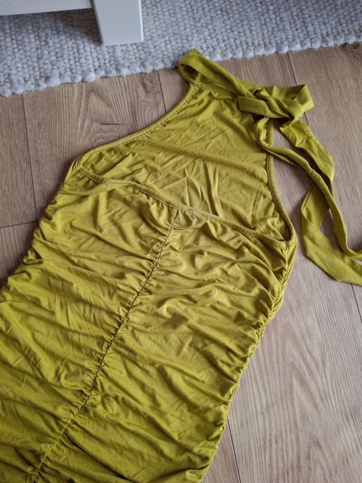 Rozmiar S, ASOS dopasowana oliwkowa sukienka midi, marszczona sukienka