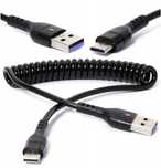 Kabel do ładowania smartfona tabletu USB-C czarny spiralny sprężynowy