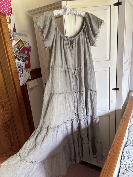 Sukienka maxi 100% len szara 48 Oversize