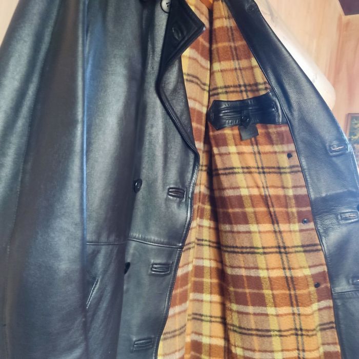 Шкіряне двубортне пальто, тренч із плотної шкіри XL