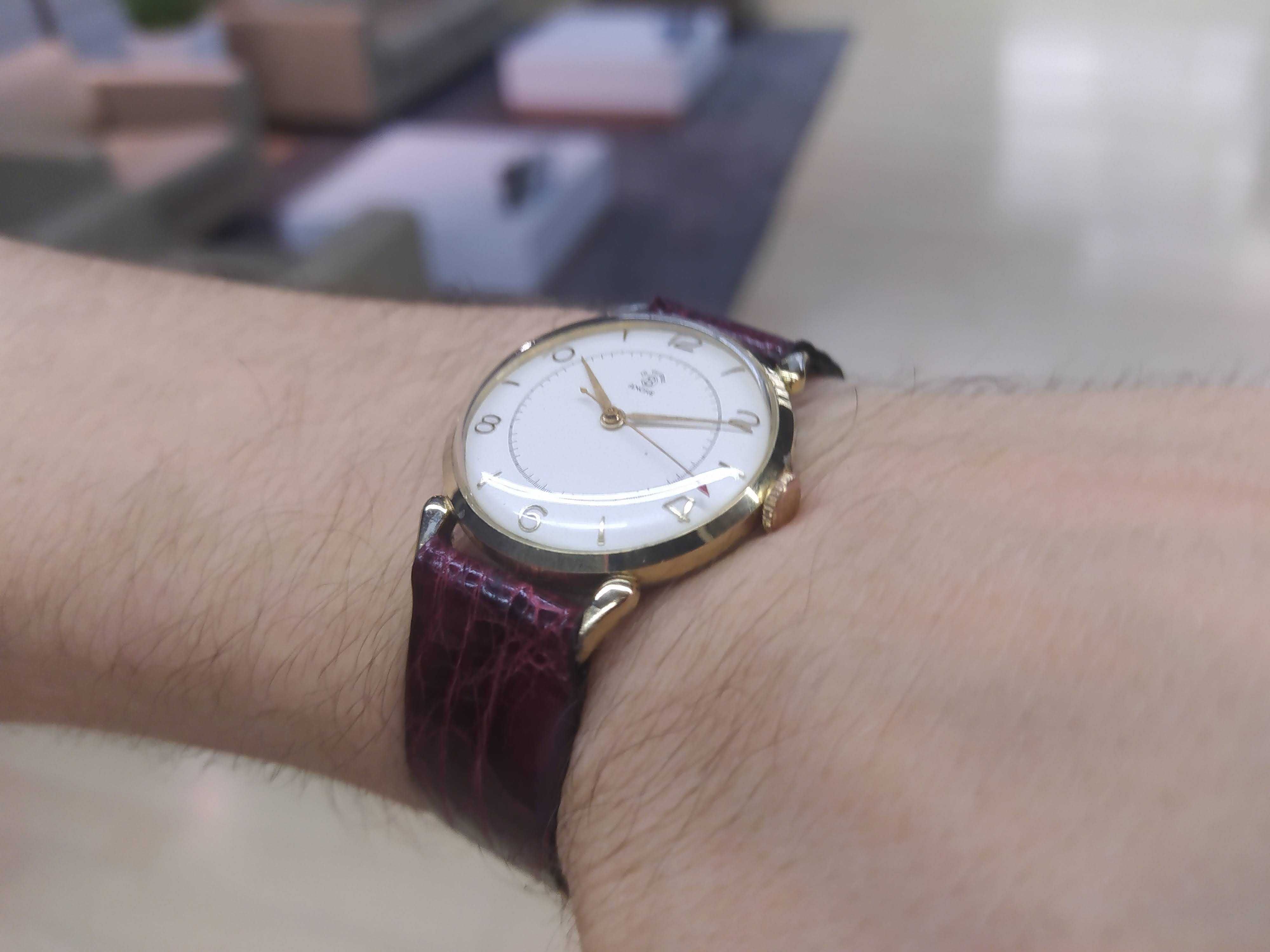 Piękny Zegarek Mechaniczny Ancre 16 Rubin Krab Złocony Vintage