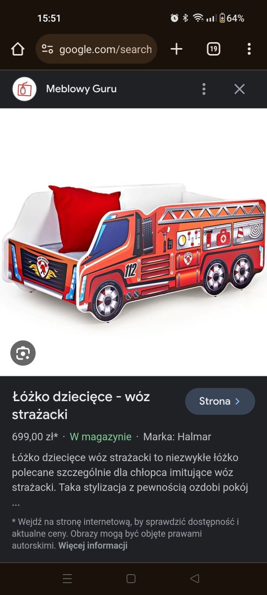 Łóżko dziecięce wóz strażacki