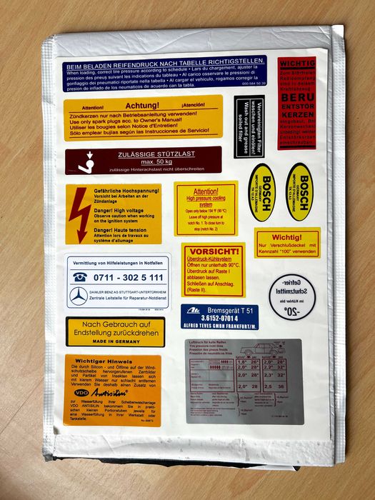 Naklejki Serwisowe (Komplet) Mercedes W114, W115