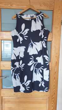 Sukienka kwiaty wzory czarno biala H&M L 40