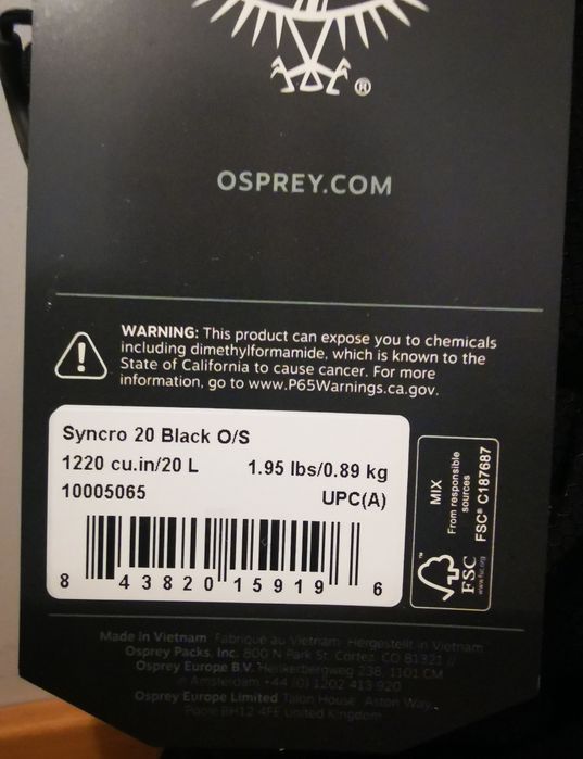 Nowy plecak Osprey Syncro 20