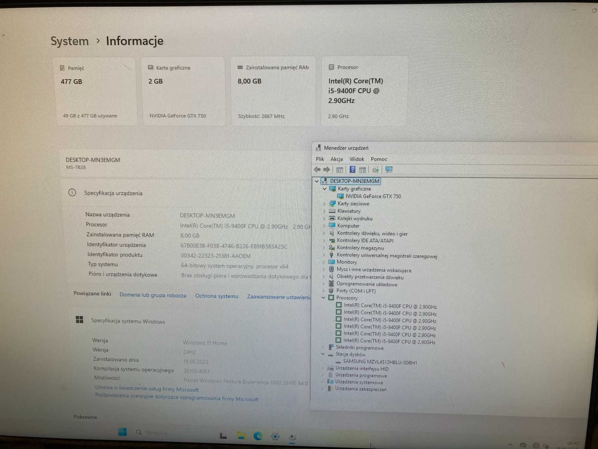 Komputer AeroCool i5-9400F/DDR4 8GB/M.2 512GB/win11