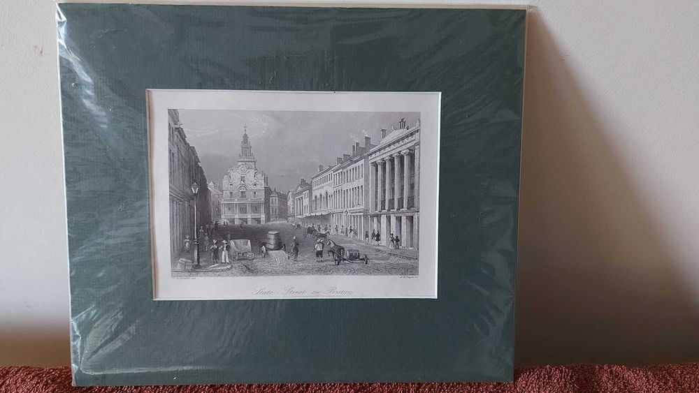 William H. Bartlett – Stara rycina ‘State Street zu Boston’ 13×17 cm