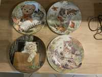 Zestaw czterech porcelanowych talerzy Royal Worcester kotki