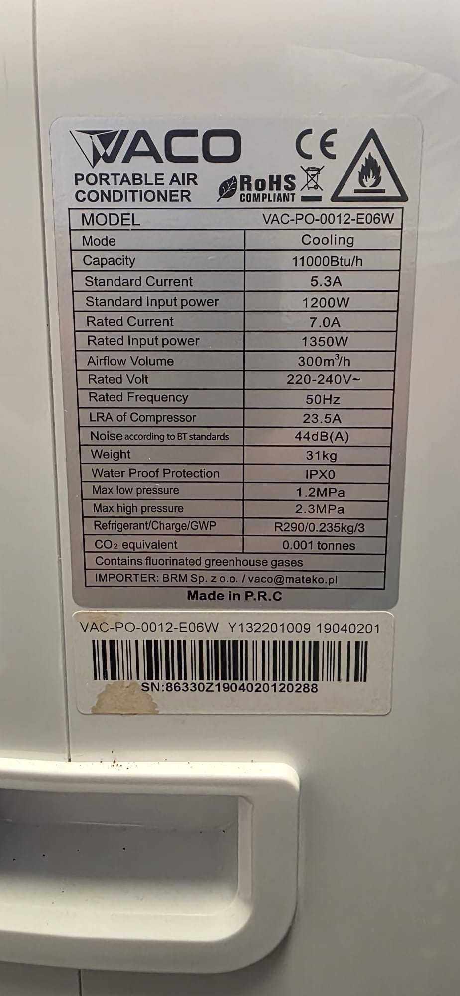 Klimatyzator przenośny VACO 3,20kw