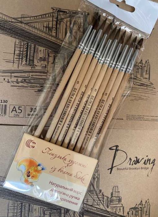 Пензлик 6, 10, 20 штук з натурального ворсу Білка.