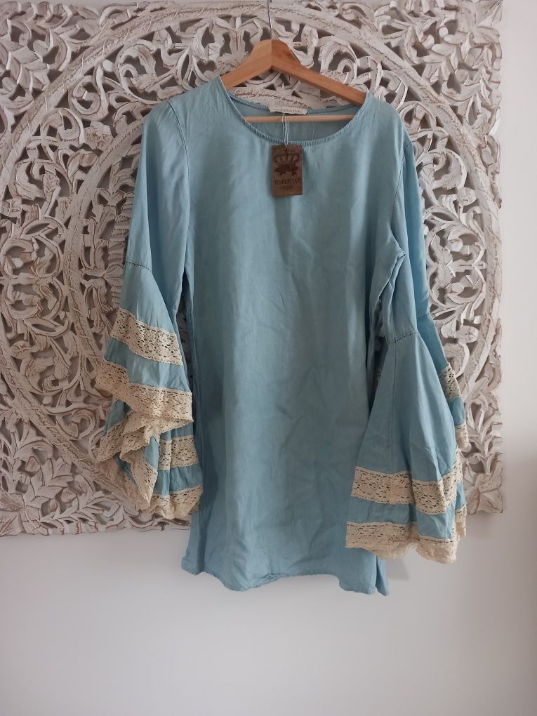 Vestido ganga com bordado da Tendências Store
