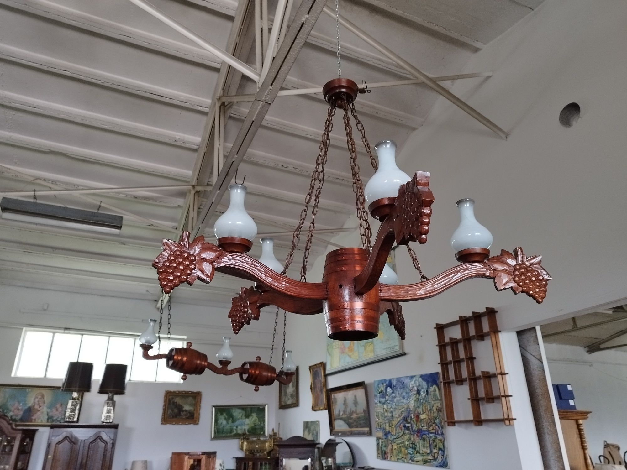 lampa wisząca żyrandol drewniany do rzeżbiony Vintage